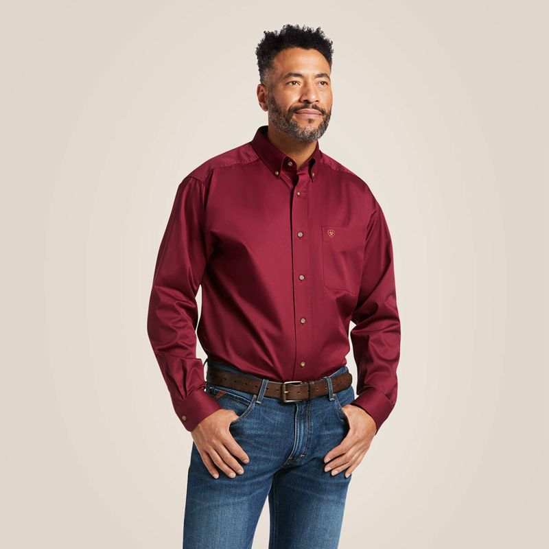 Ariat Solid Twill Classic Fit Shirt Bordeaux Homme | ODP-24156082