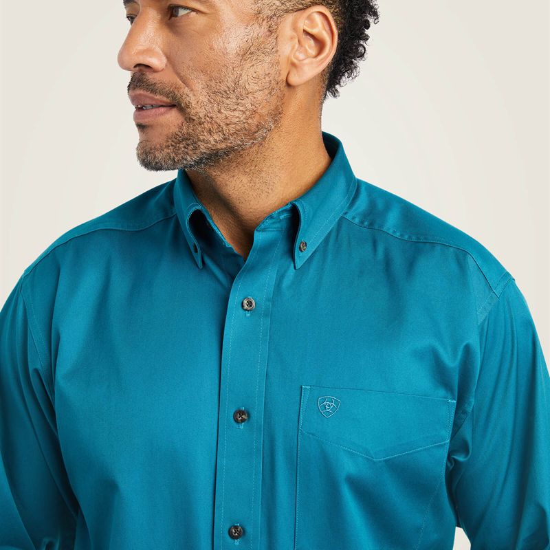 Ariat Solid Twill Classic Fit Shirt Ocean Depths Homme | SUT-01534413