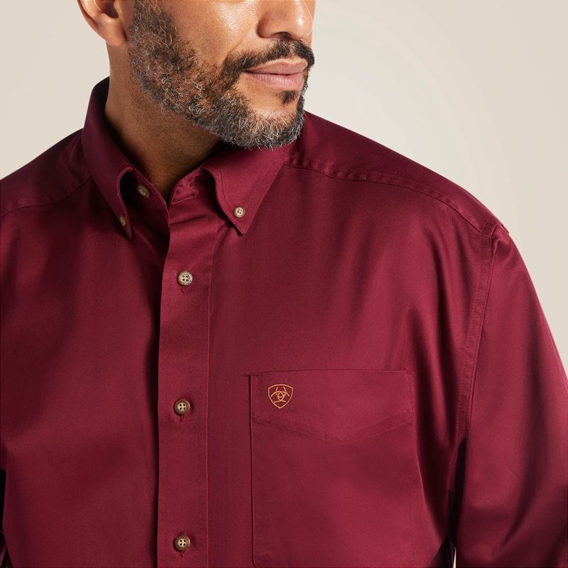 Ariat Solid Twill Classic Fit Shirt Bordeaux Homme | ODP-24156082