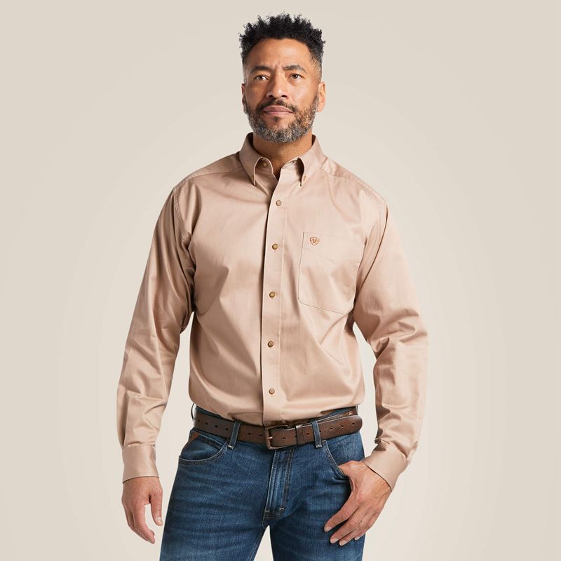 Ariat Solid Twill Classic Fit Shirt Kaki Homme | XJY-17607203