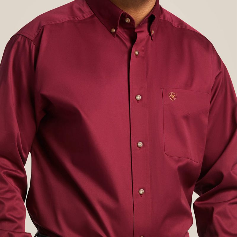 Ariat Solid Twill Classic Fit Shirt Bordeaux Homme | ODP-24156082