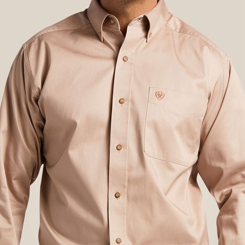 Ariat Solid Twill Classic Fit Shirt Kaki Homme | XJY-17607203