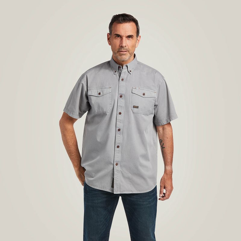 Ariat Rebar Washed Twill Work Shirt Argent Homme | JCO-85122489