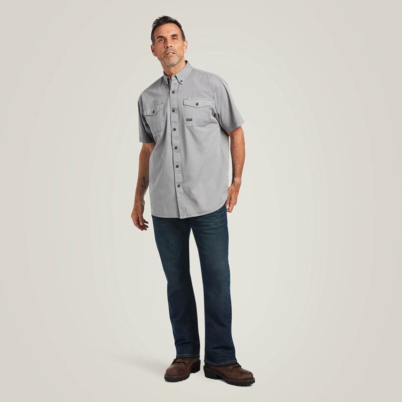 Ariat Rebar Washed Twill Work Shirt Argent Homme | JCO-85122489