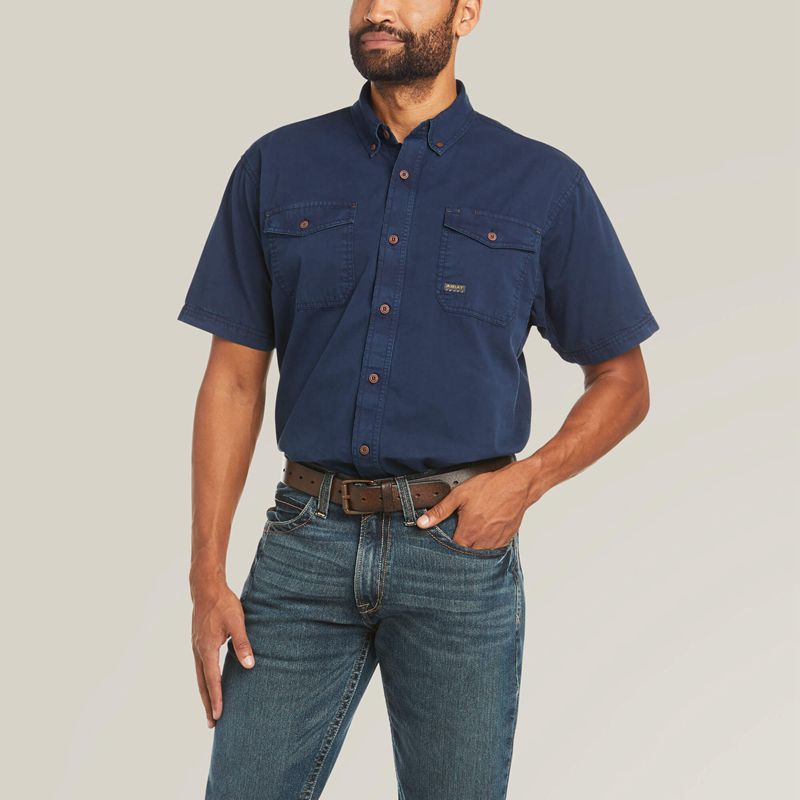 Ariat Rebar Washed Twill Work Shirt Bleu Marine Homme | HFX-72588890