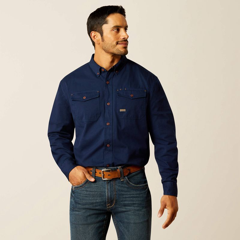 Ariat Rebar Washed Twill Work Shirt Bleu Marine Homme | ZNE-63143303