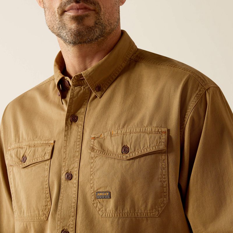 Ariat Rebar Washed Twill Work Shirt Kaki Homme | SBY-98658176