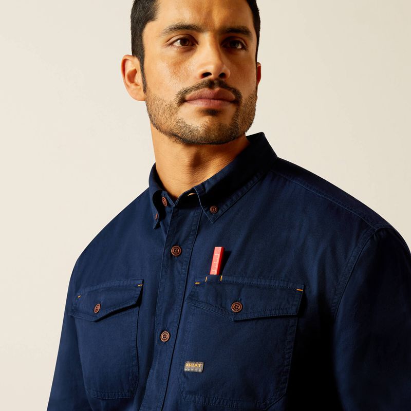 Ariat Rebar Washed Twill Work Shirt Bleu Marine Homme | ZNE-63143303