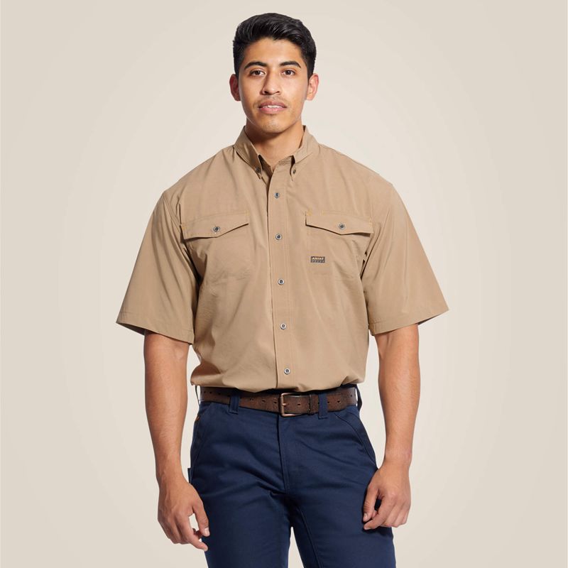 Ariat Rebar Made Tough Venttek Durastretch Work Shirt Kaki Homme | ZKS-04463543