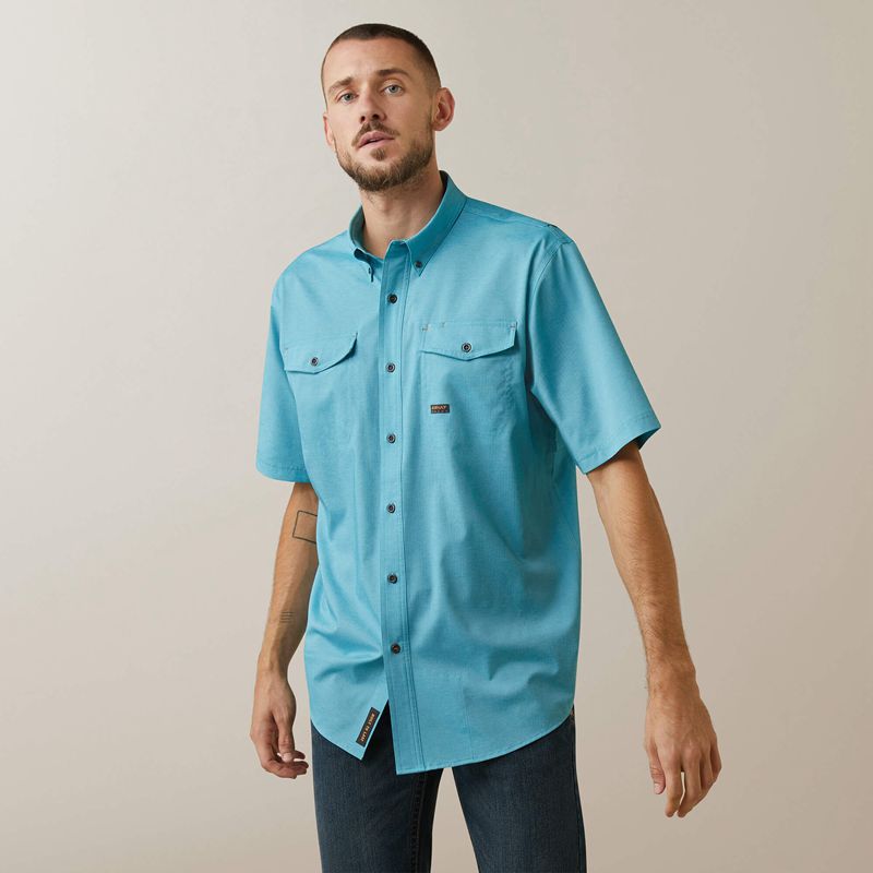 Ariat Rebar Made Tough Venttek Durastretch Work Shirt Caribbean Sea Heather Homme | YDZ-96064705