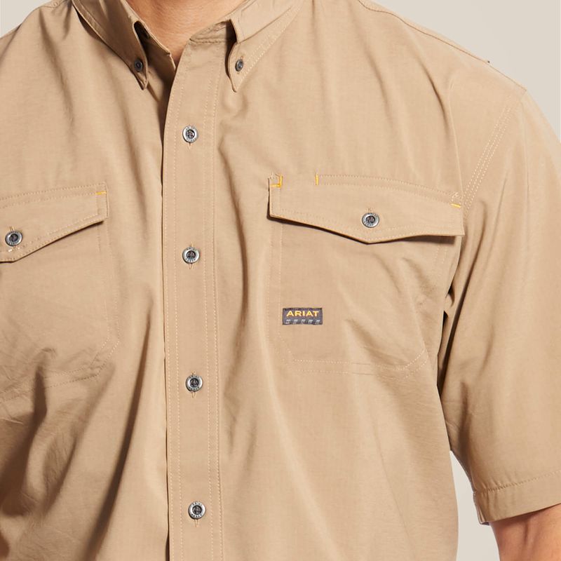 Ariat Rebar Made Tough Venttek Durastretch Work Shirt Kaki Homme | ZKS-04463543