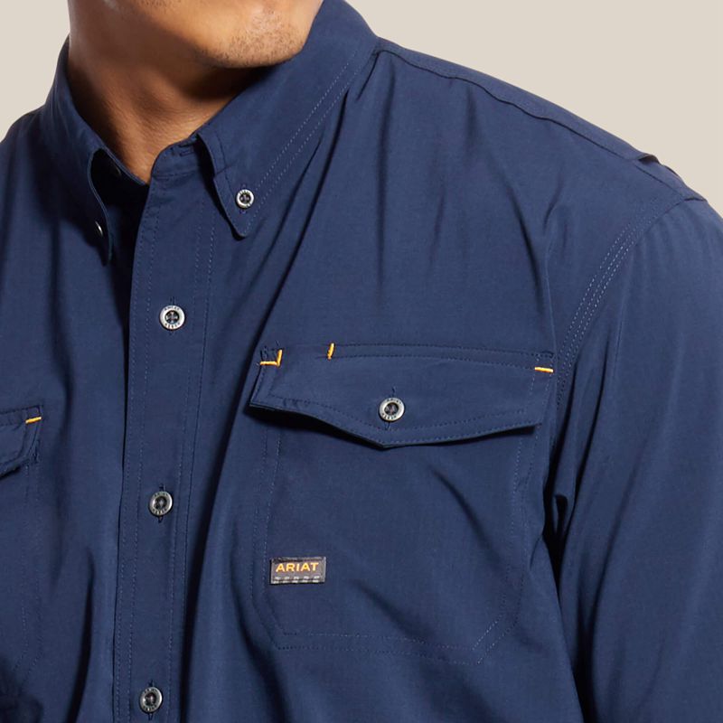 Ariat Rebar Made Tough Venttek Durastretch Work Shirt Bleu Marine Homme | STZ-36514164