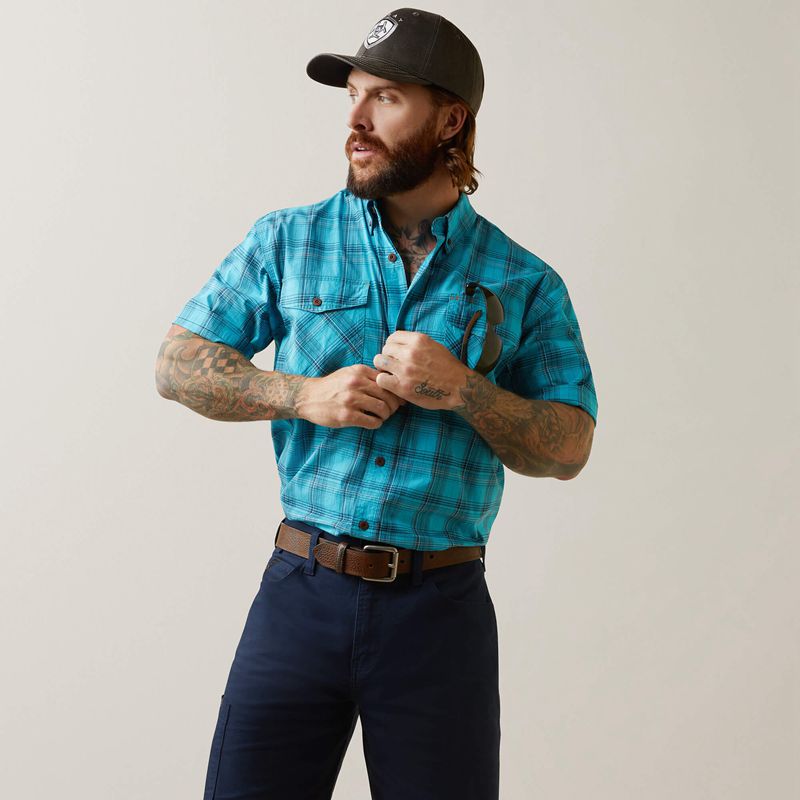 Ariat Rebar Made Tough Durastretch Work Shirt Bachelor Button Plaid Homme | JPI-16172725