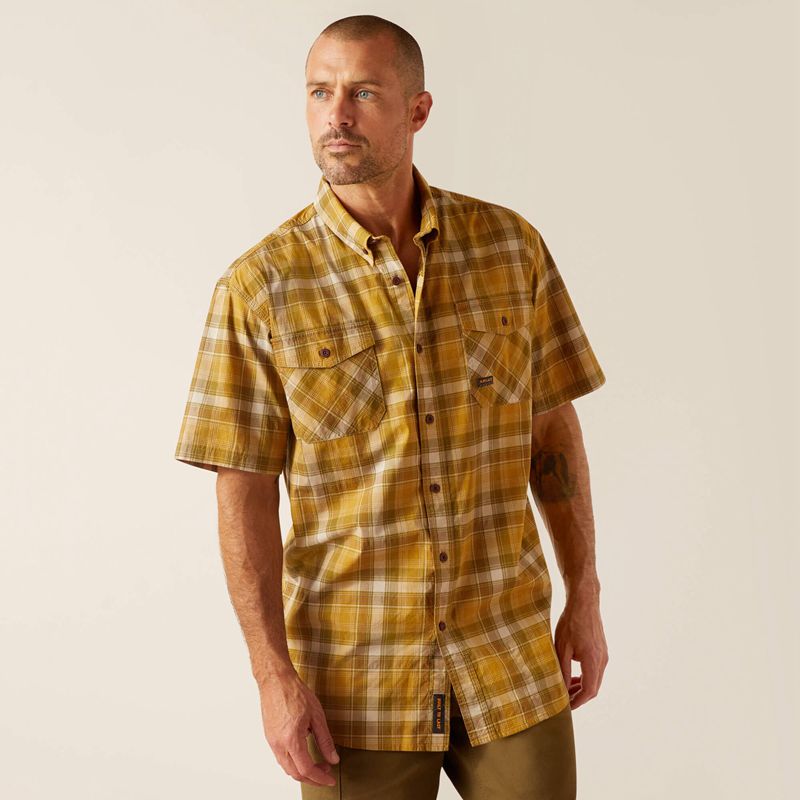 Ariat Rebar Made Tough Durastretch Work Shirt Dried Tobacco Plaid Homme | TXY-59065717