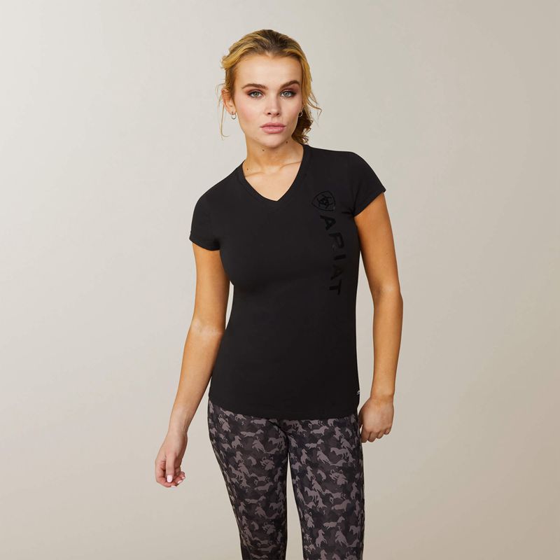 Ariat Vertical Logo T-Shirt Noir Femme | TVP-53666866