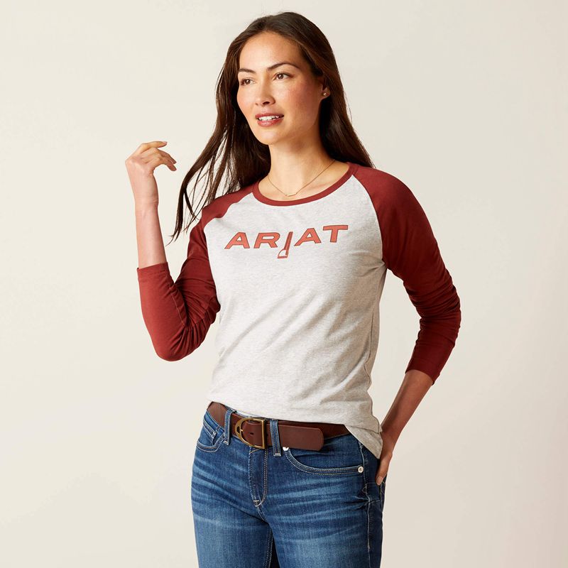 Ariat Stirrup Leather I T-Shirt Heather Grey/Fired Brick Femme | URO-06865046