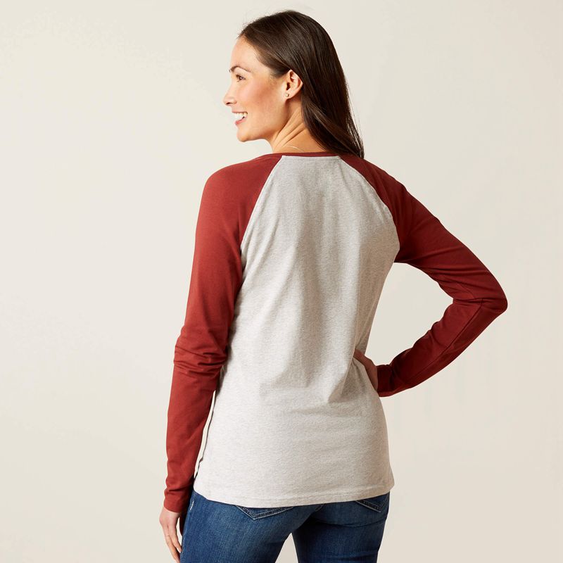 Ariat Stirrup Leather I T-Shirt Heather Grey/Fired Brick Femme | URO-06865046