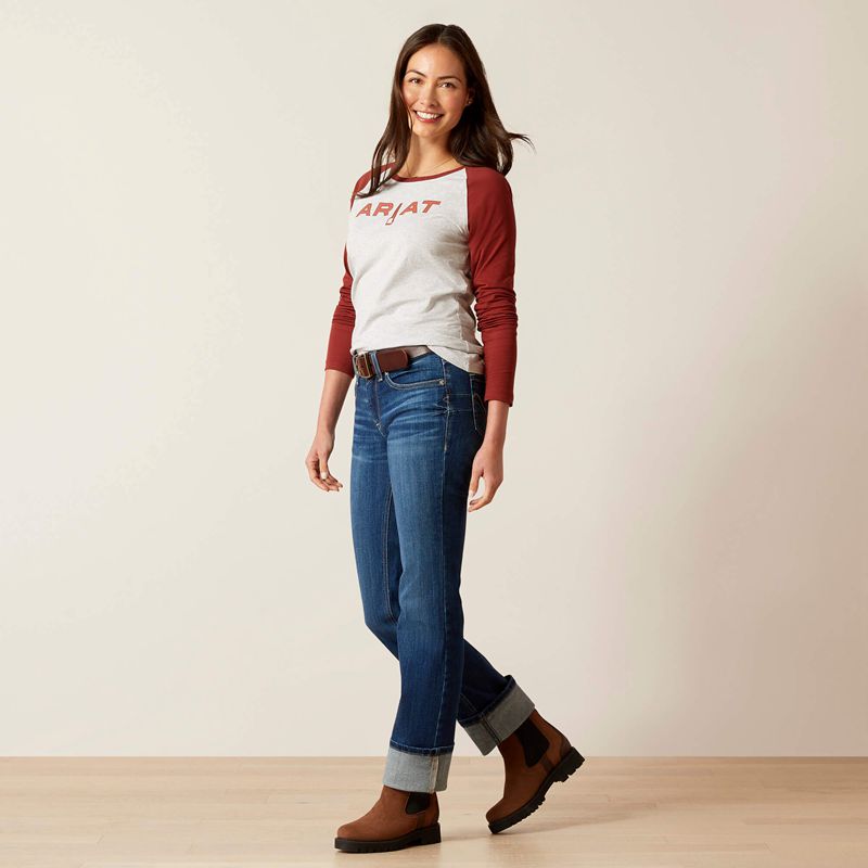 Ariat Stirrup Leather I T-Shirt Heather Grey/Fired Brick Femme | URO-06865046