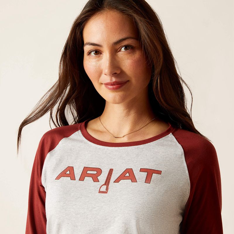 Ariat Stirrup Leather I T-Shirt Heather Grey/Fired Brick Femme | URO-06865046