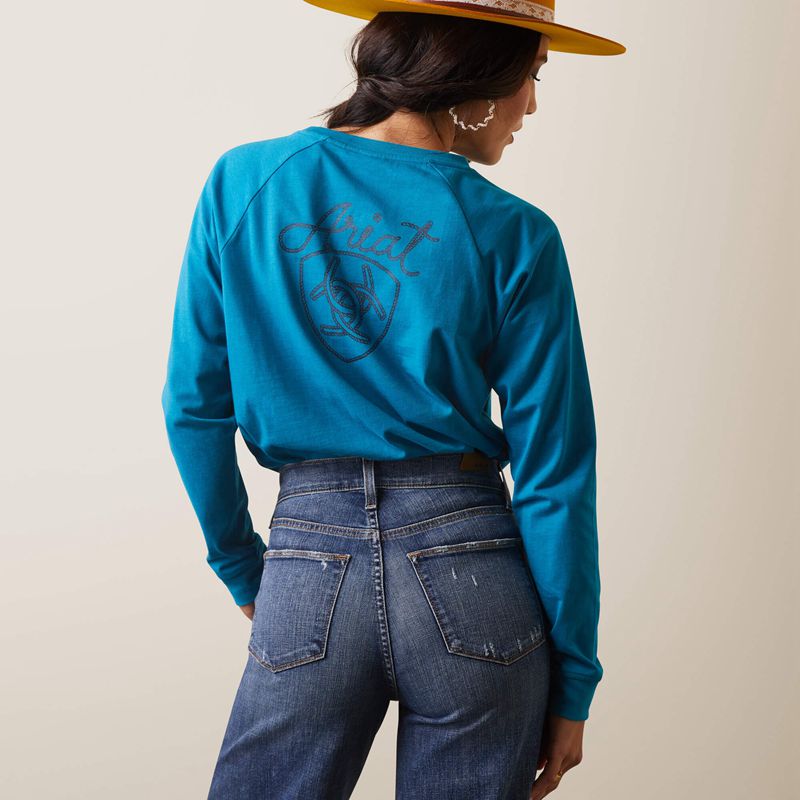 Ariat Ropey Shield Tee Bleu Femme | OYR-76990079