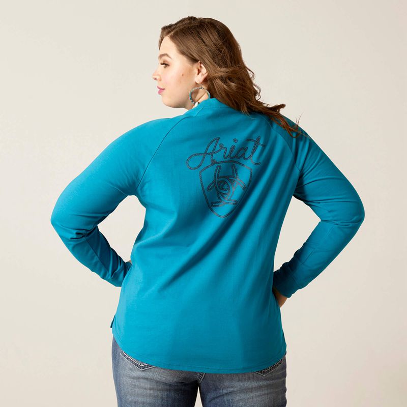 Ariat Ropey Shield Tee Bleu Femme | OYR-76990079