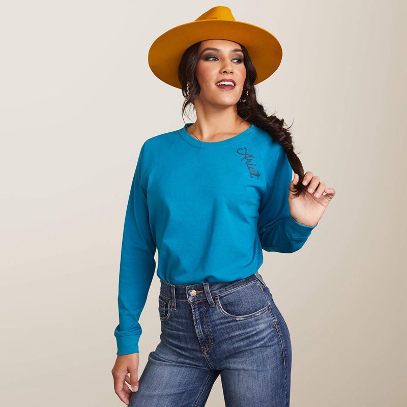 Ariat Ropey Shield Tee Bleu Femme | OYR-76990079