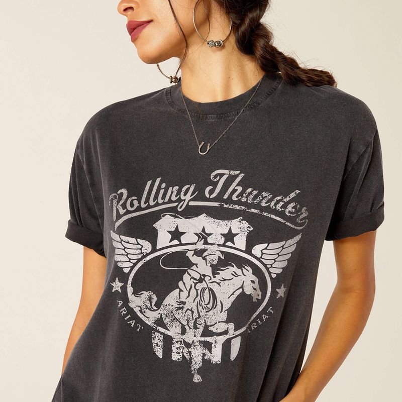 Ariat Rolling Thunder T-Shirt Noir Lavage Femme | BZI-93222831