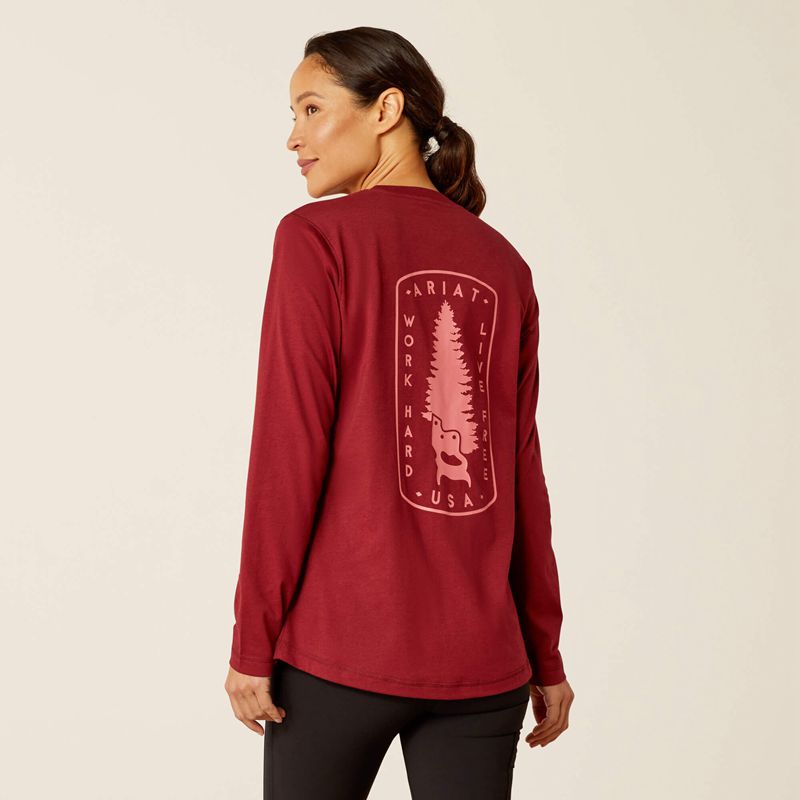 Ariat Rebar Workman Tree Saw T-Shirt Cabernet Femme | LQH-69641935