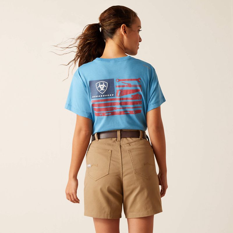 Ariat Rebar Workman Tool Flag T-Shirt Bleu Femme | OIJ-41922977