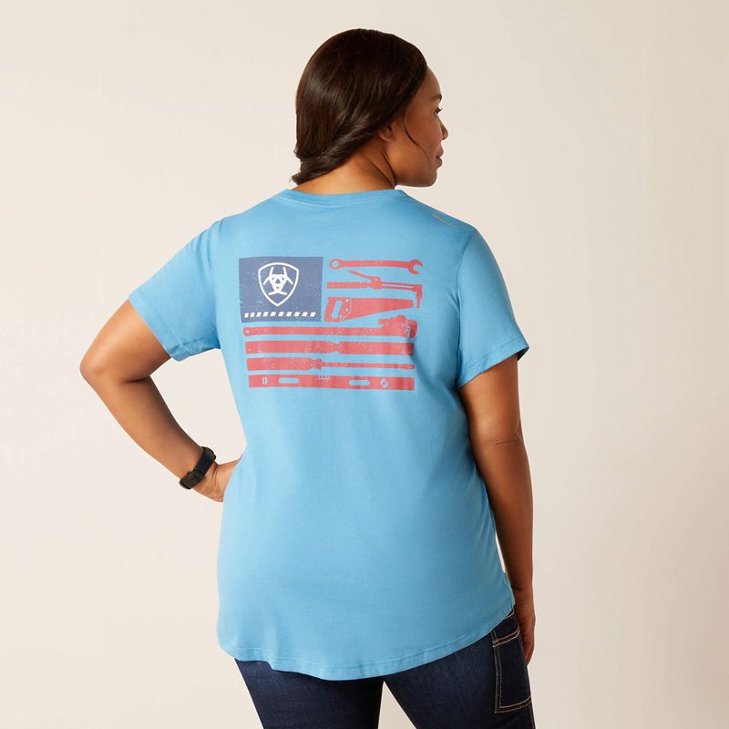 Ariat Rebar Workman Tool Flag T-Shirt Bleu Femme | OIJ-41922977