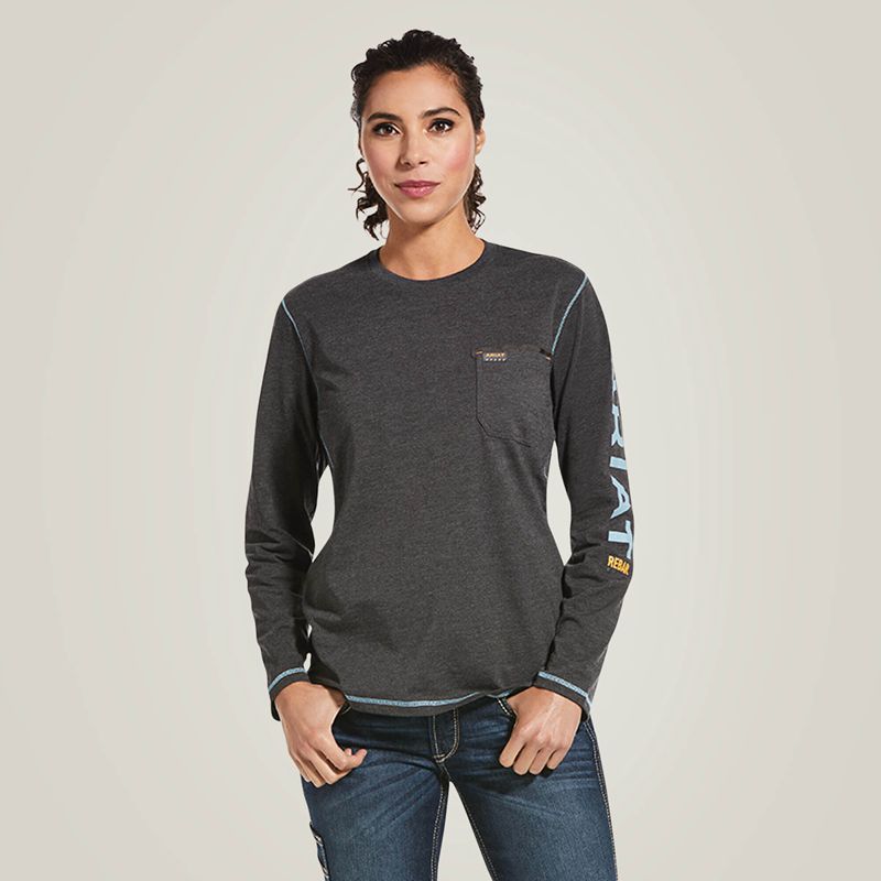 Ariat Rebar Workman Logo T-Shirt Charcoal Heather Femme | OWD-59387150