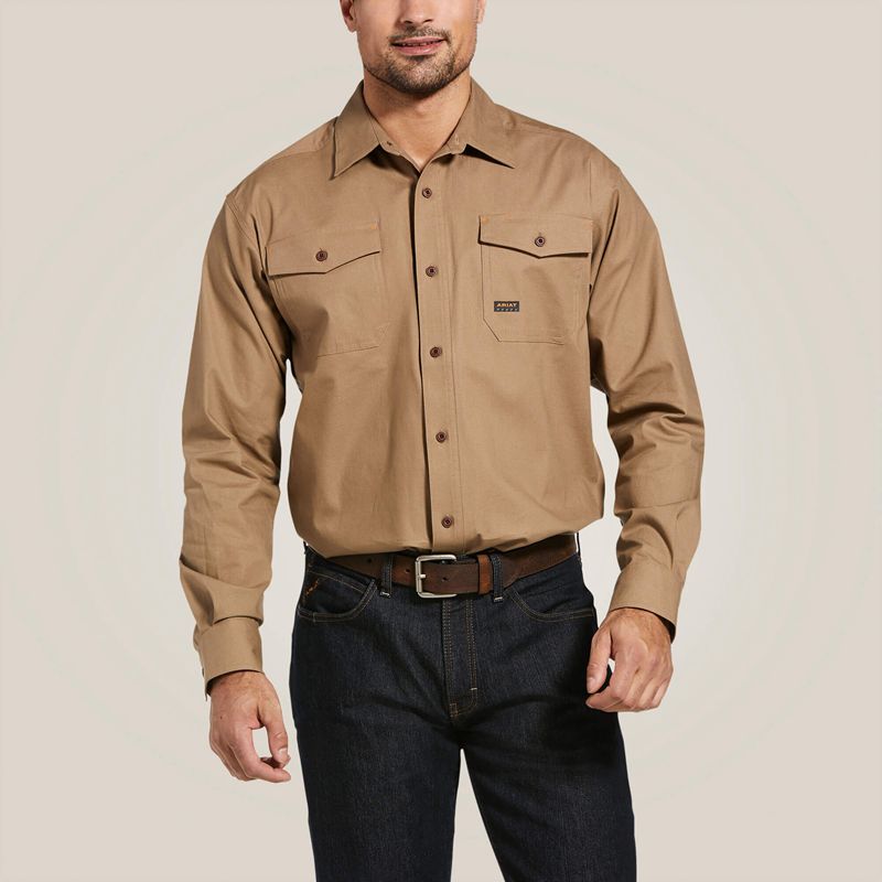 Ariat Rebar Made Tough Durastretch Classic Fit Work Shirt Kaki Homme | PRD-41842994