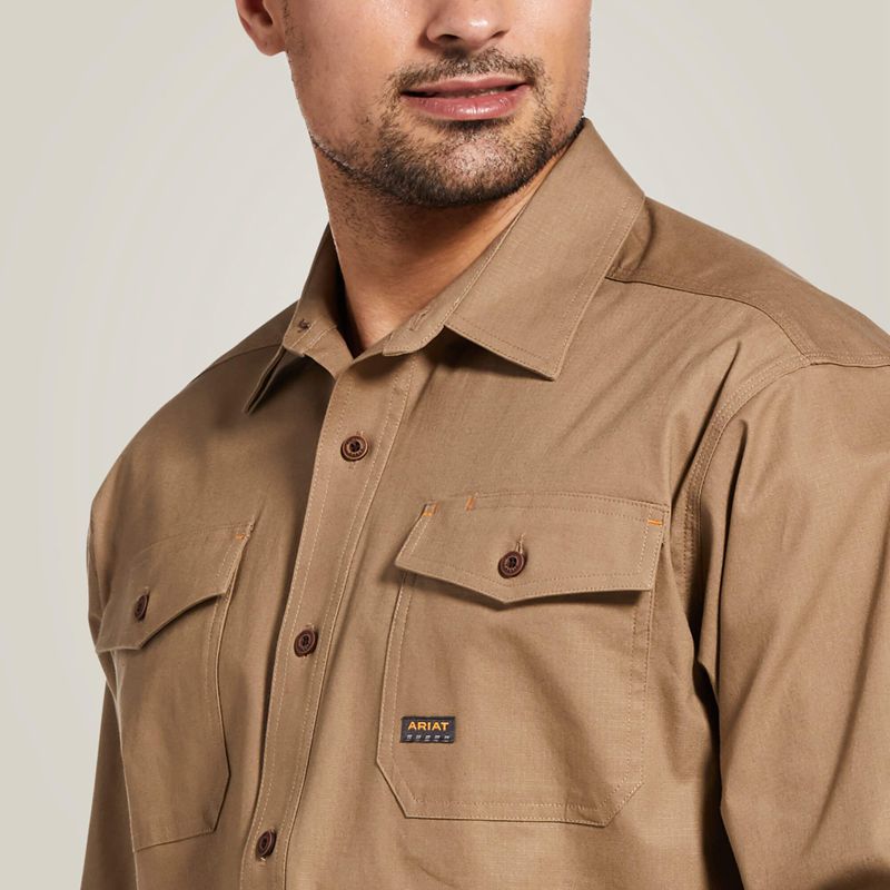 Ariat Rebar Made Tough Durastretch Classic Fit Work Shirt Kaki Homme | PRD-41842994