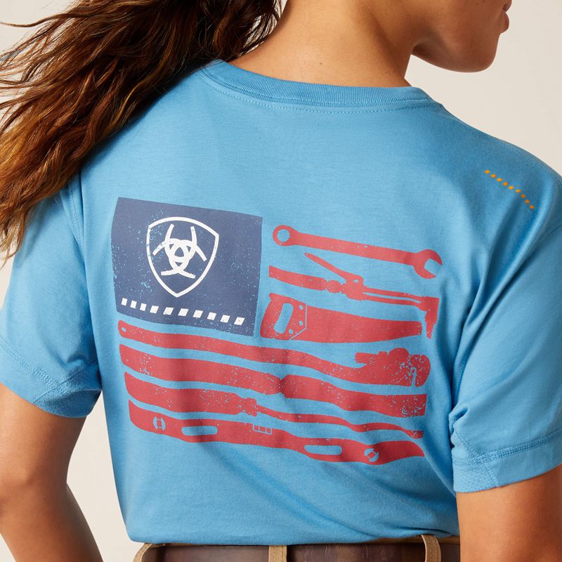 Ariat Rebar Workman Tool Flag T-Shirt Bleu Femme | OIJ-41922977