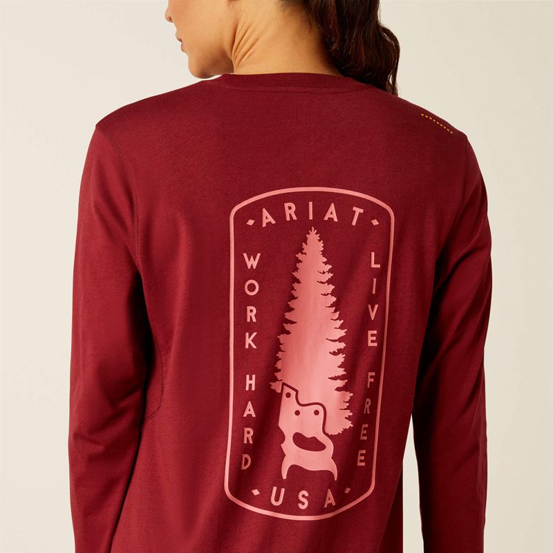 Ariat Rebar Workman Tree Saw T-Shirt Cabernet Femme | LQH-69641935