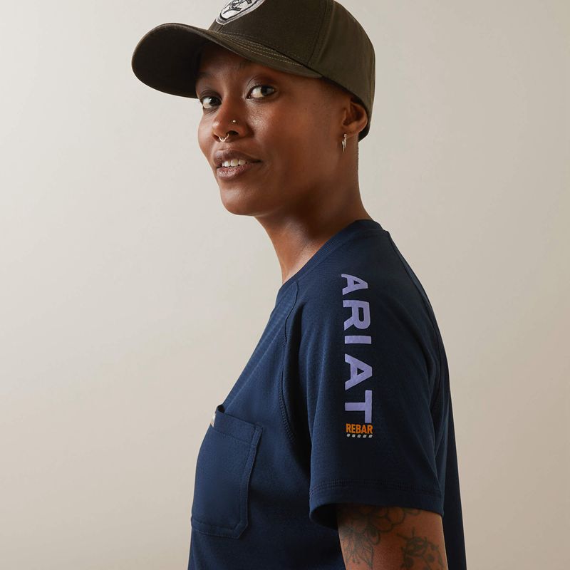 Ariat Rebar Heat Fighter T-Shirt Navy/ Dusk Femme | GTR-33433132