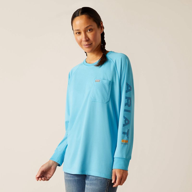 Ariat Rebar Heat Fighter T-Shirt Norse Blue/Meadowbrook Femme | CPC-74986549