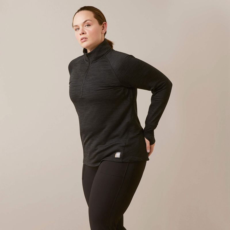 Ariat Rebar Gridwork Baselayer 1/4 Zip T-Shirt Noir Femme | FDG-02669800