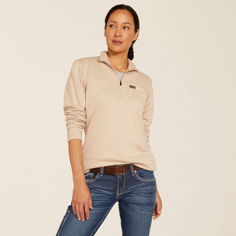 Ariat Rebar Foundation 1/4 Zip Shirt Oatmeal Heather Femme | WCJ-83842457