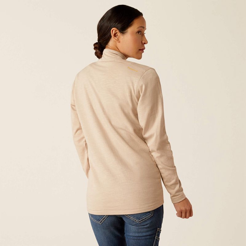 Ariat Rebar Foundation 1/4 Zip Shirt Oatmeal Heather Femme | WCJ-83842457