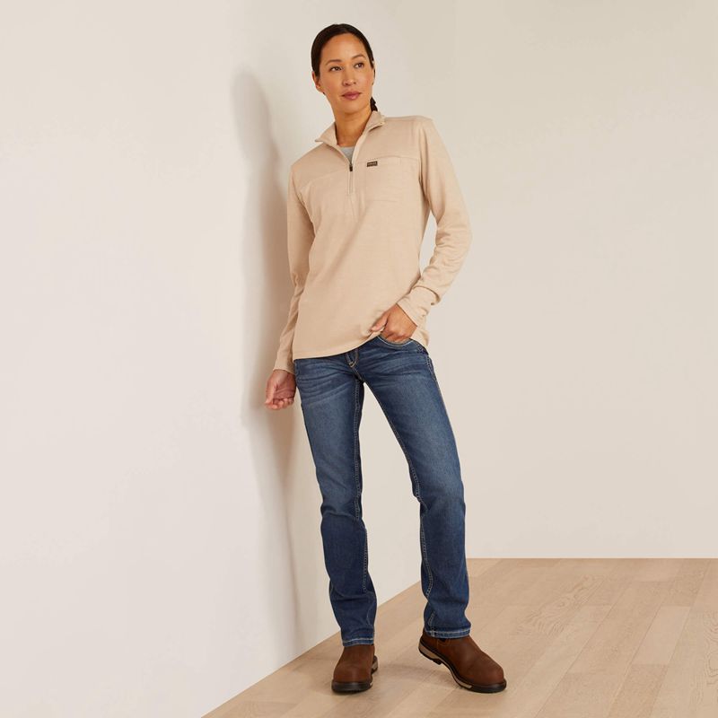 Ariat Rebar Foundation 1/4 Zip Shirt Oatmeal Heather Femme | WCJ-83842457