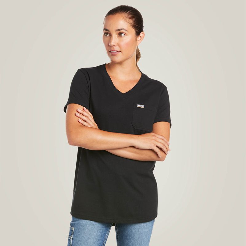 Ariat Rebar Cotton Strong V-Neck T-Shirt Noir Femme | CFH-96001843