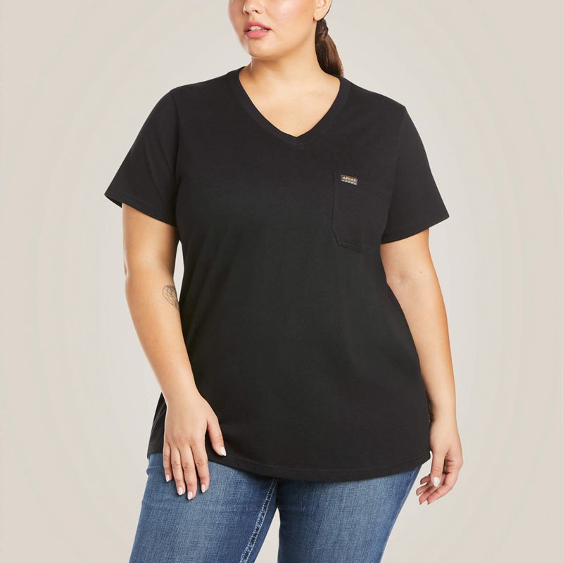 Ariat Rebar Cotton Strong V-Neck T-Shirt Noir Femme | CFH-96001843