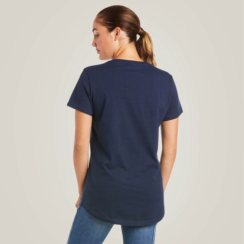 Ariat Rebar Cotton Strong V-Neck T-Shirt Bleu Marine Femme | XBJ-45962234