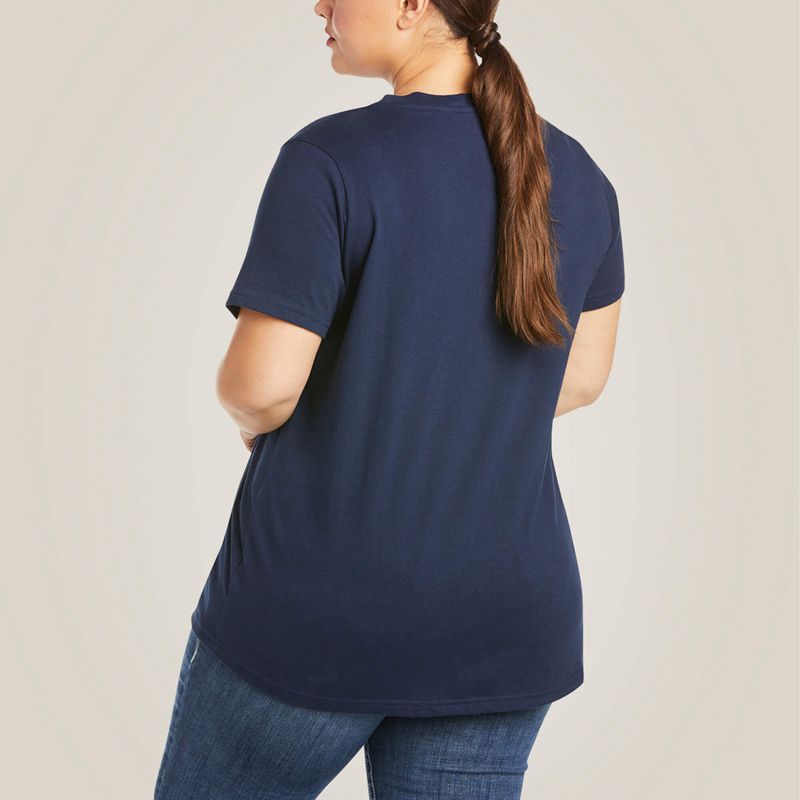 Ariat Rebar Cotton Strong V-Neck T-Shirt Bleu Marine Femme | XBJ-45962234