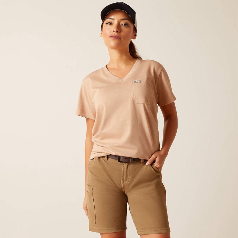 Ariat Rebar Cotton Strong American Rose T-Shirt Warm Taupe Femme | SIY-78912198