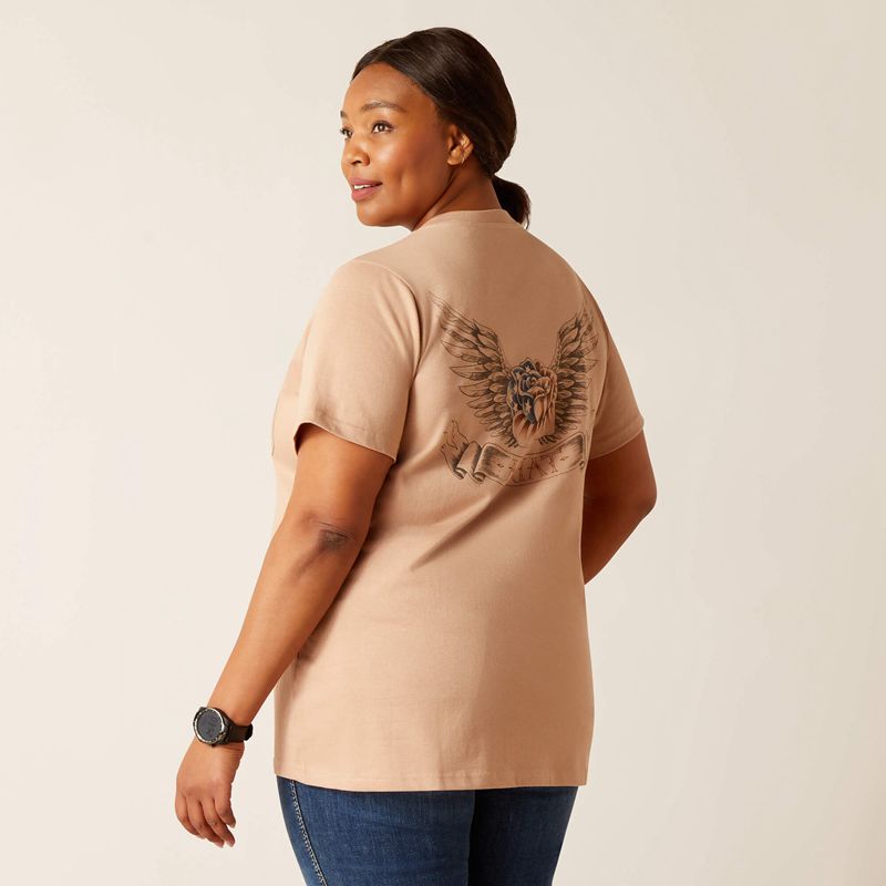 Ariat Rebar Cotton Strong American Rose T-Shirt Warm Taupe Femme | SIY-78912198