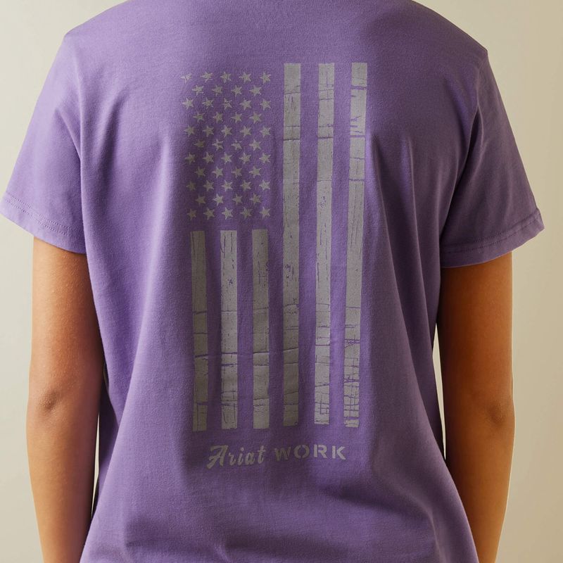 Ariat Rebar Cotton Strong American Flag Graphc T-Shirt Violette Femme | DTL-28606345