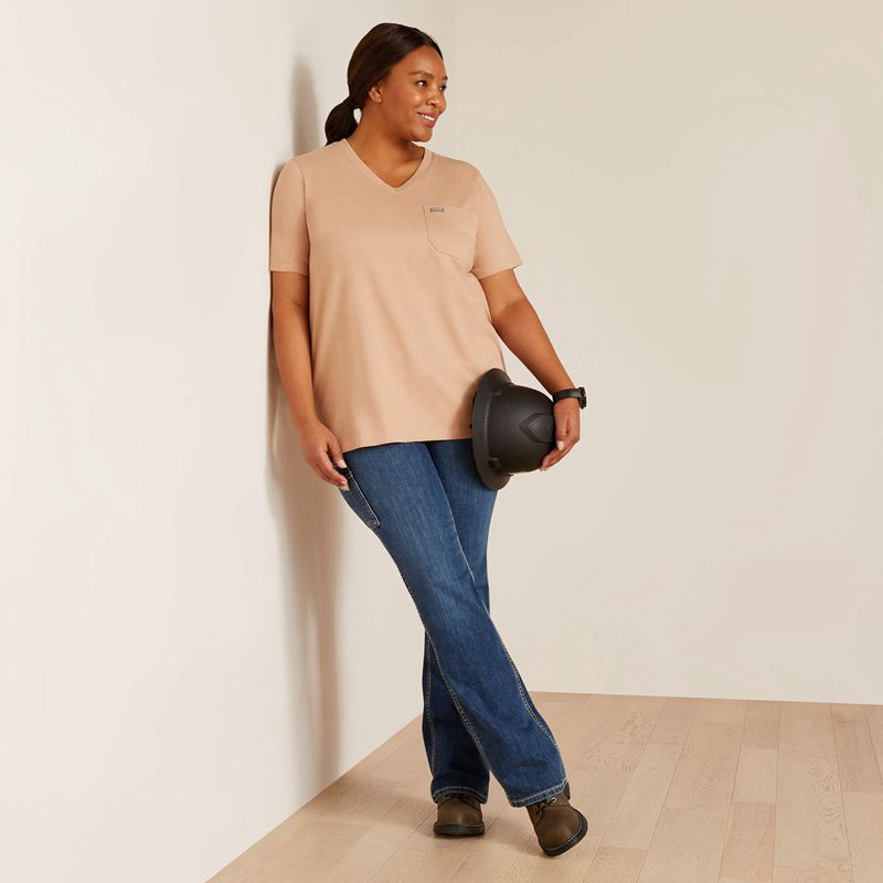 Ariat Rebar Cotton Strong American Rose T-Shirt Warm Taupe Femme | SIY-78912198