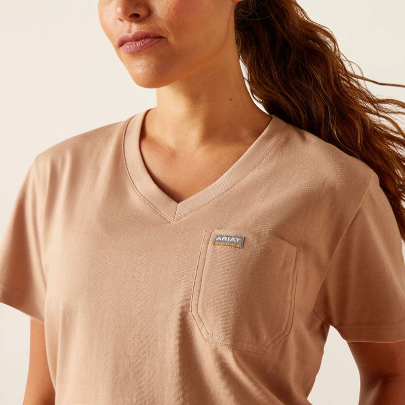 Ariat Rebar Cotton Strong American Rose T-Shirt Warm Taupe Femme | SIY-78912198